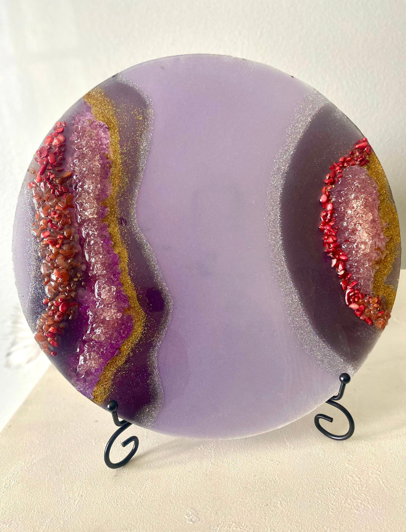 Amethyst & Jasper Decorative Geode Art Wall Hanging or Plate