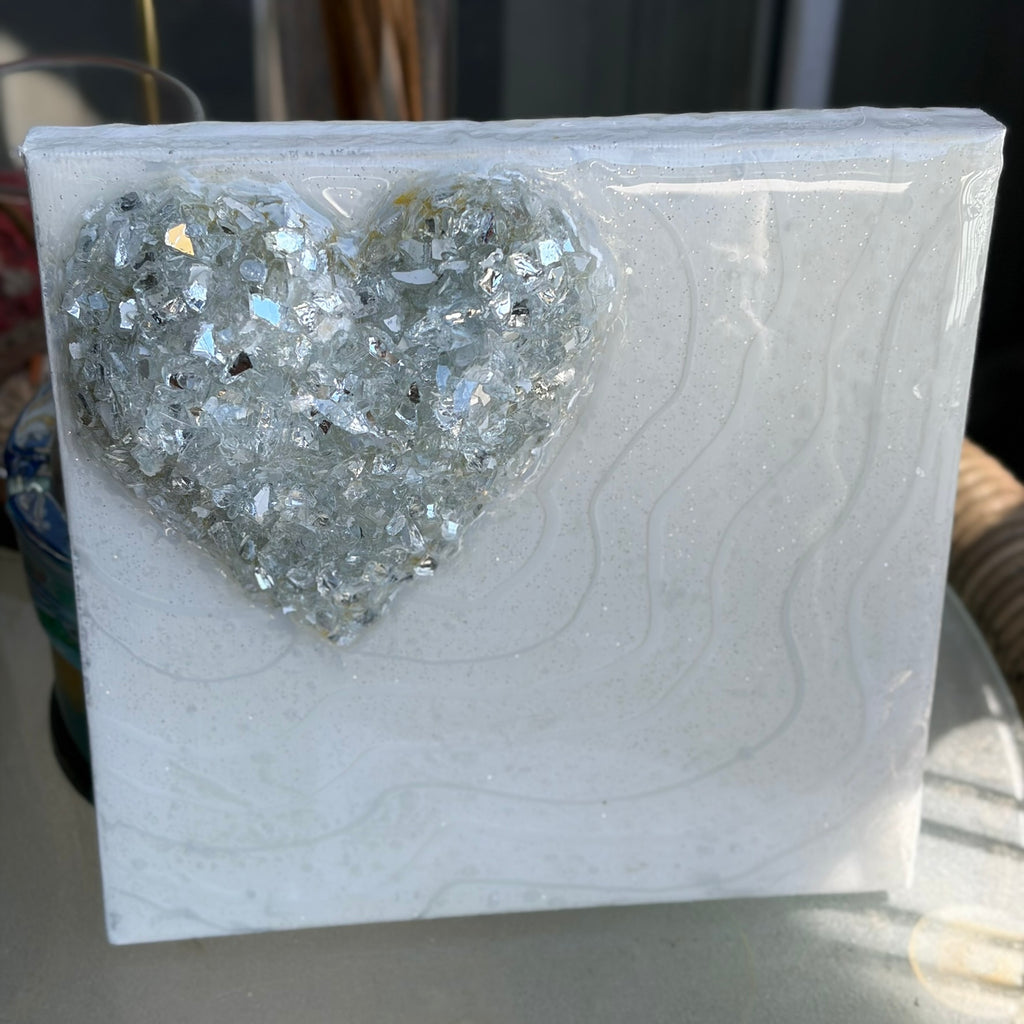 Shimmering Glass Heart on Canvas