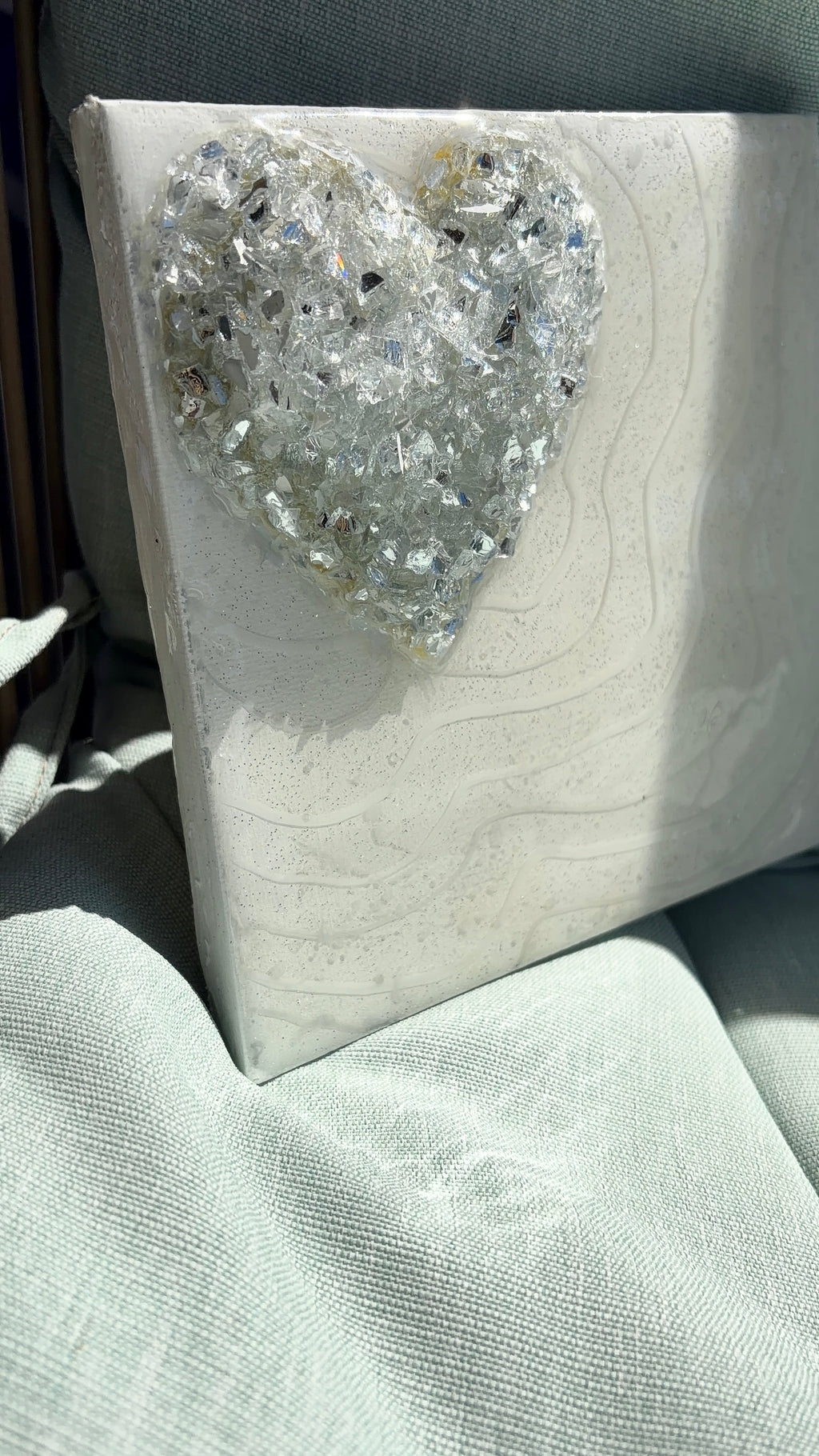 Shimmering Glass Heart on Canvas