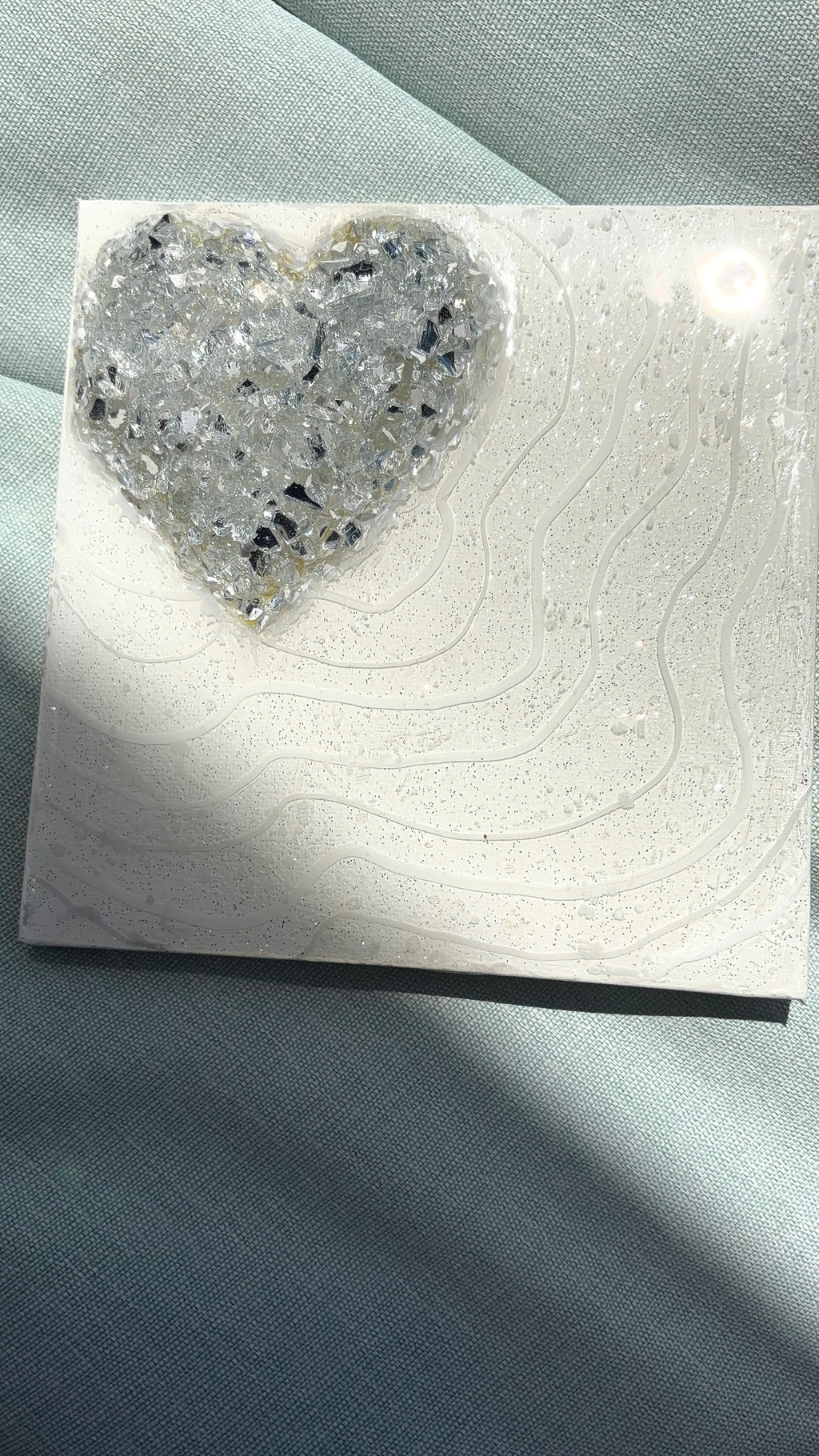 Shimmering Glass Heart on Canvas