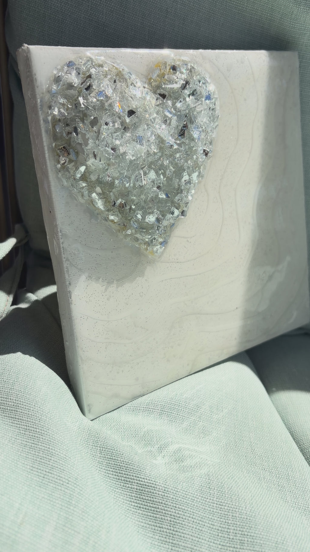 Shimmering Glass Heart on Canvas