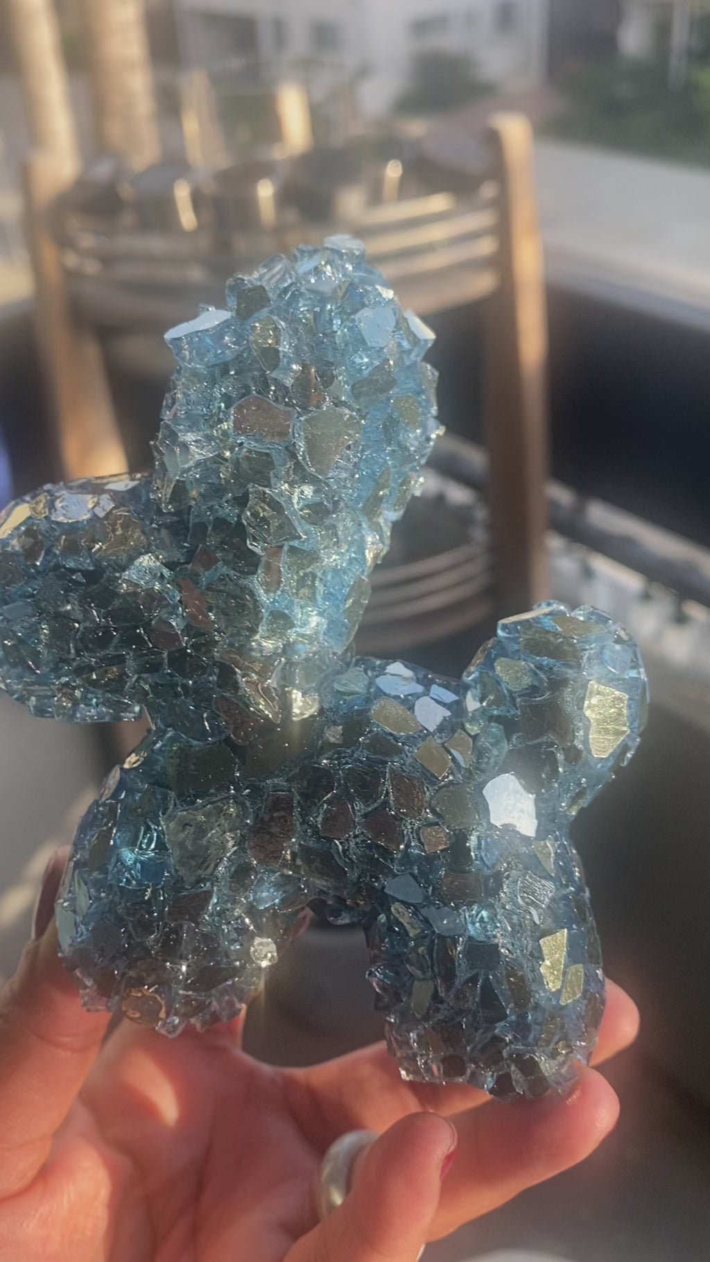 Glass Dog Statue/Handmade Blue Glass